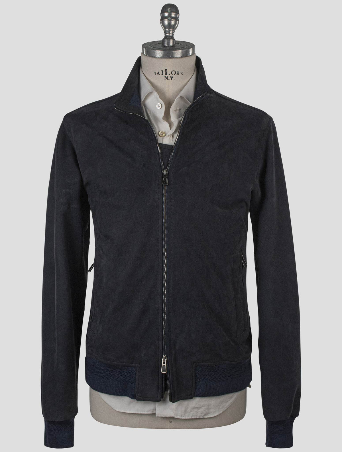 Isaia Blue Leather Suede Coat