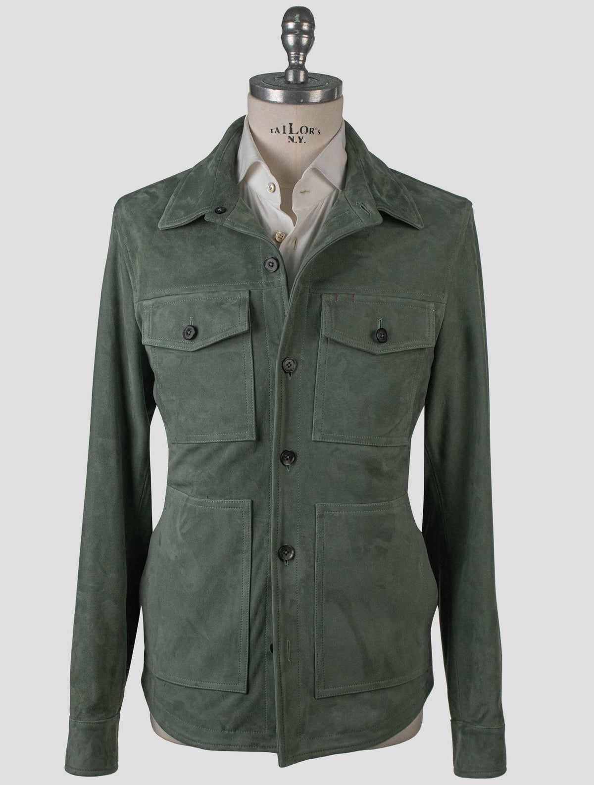 Isaia Green Leather Suede Coat