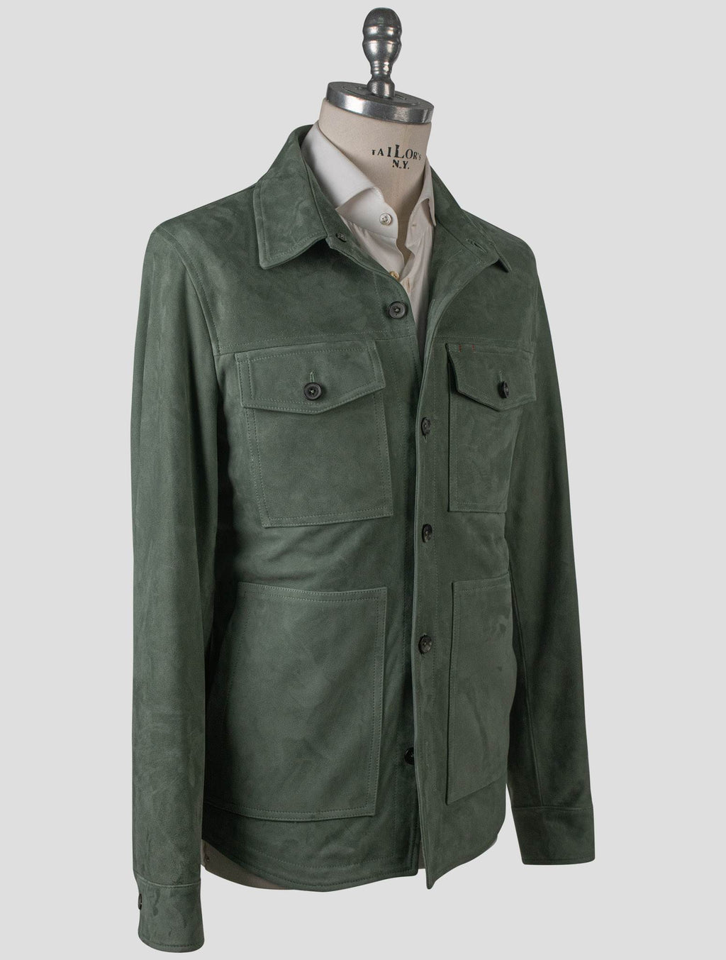 Isaia Isaia Brown Leather Suede Coat Green 001