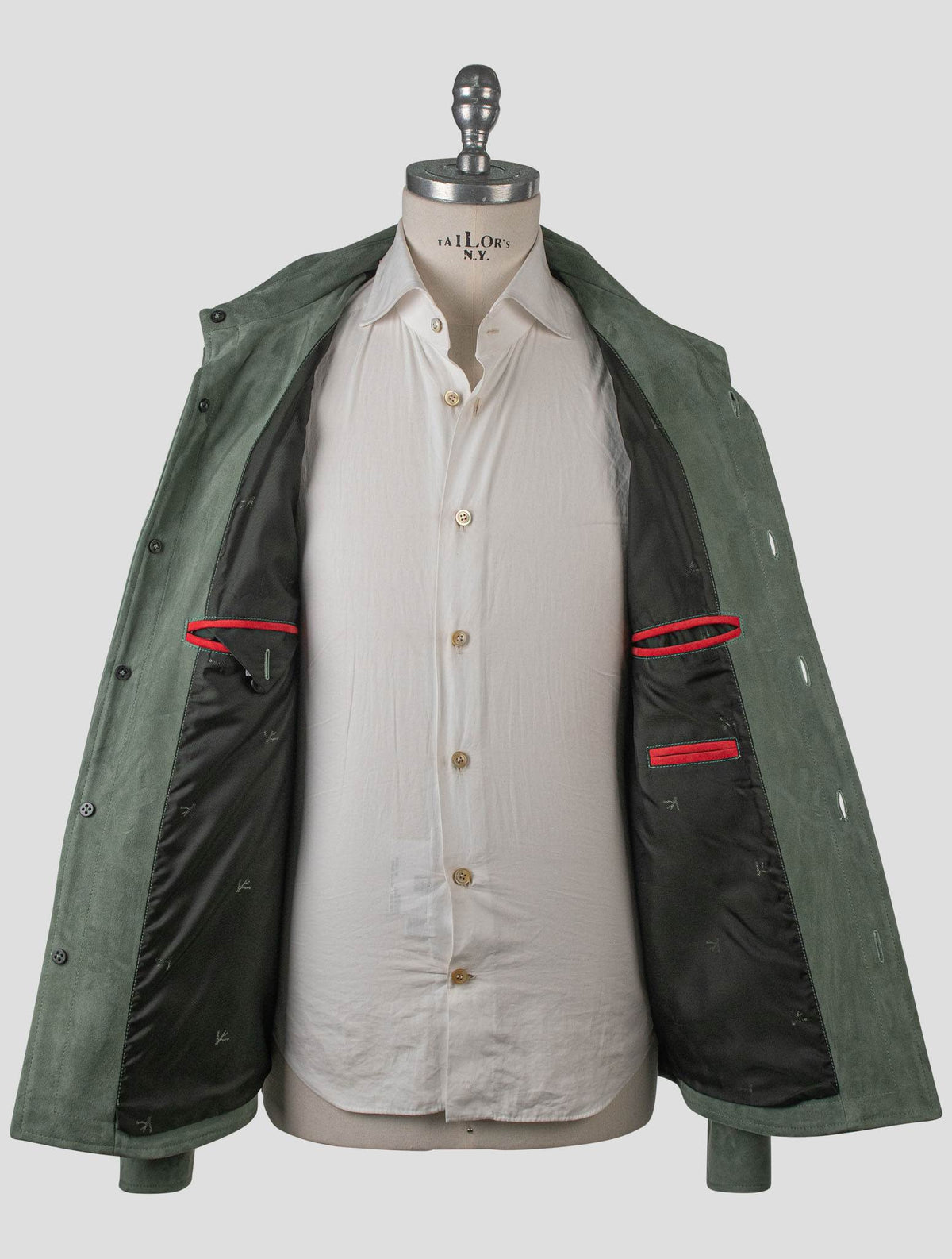 Isaia Green Leather Suede Coat