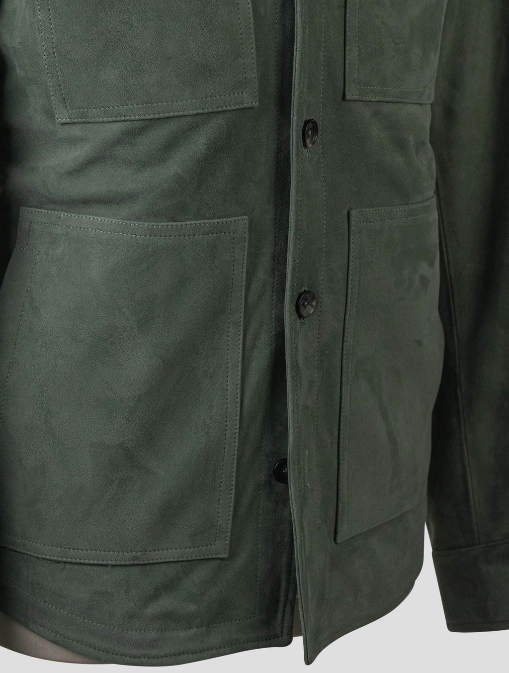 Isaia Green Leather Suede Coat