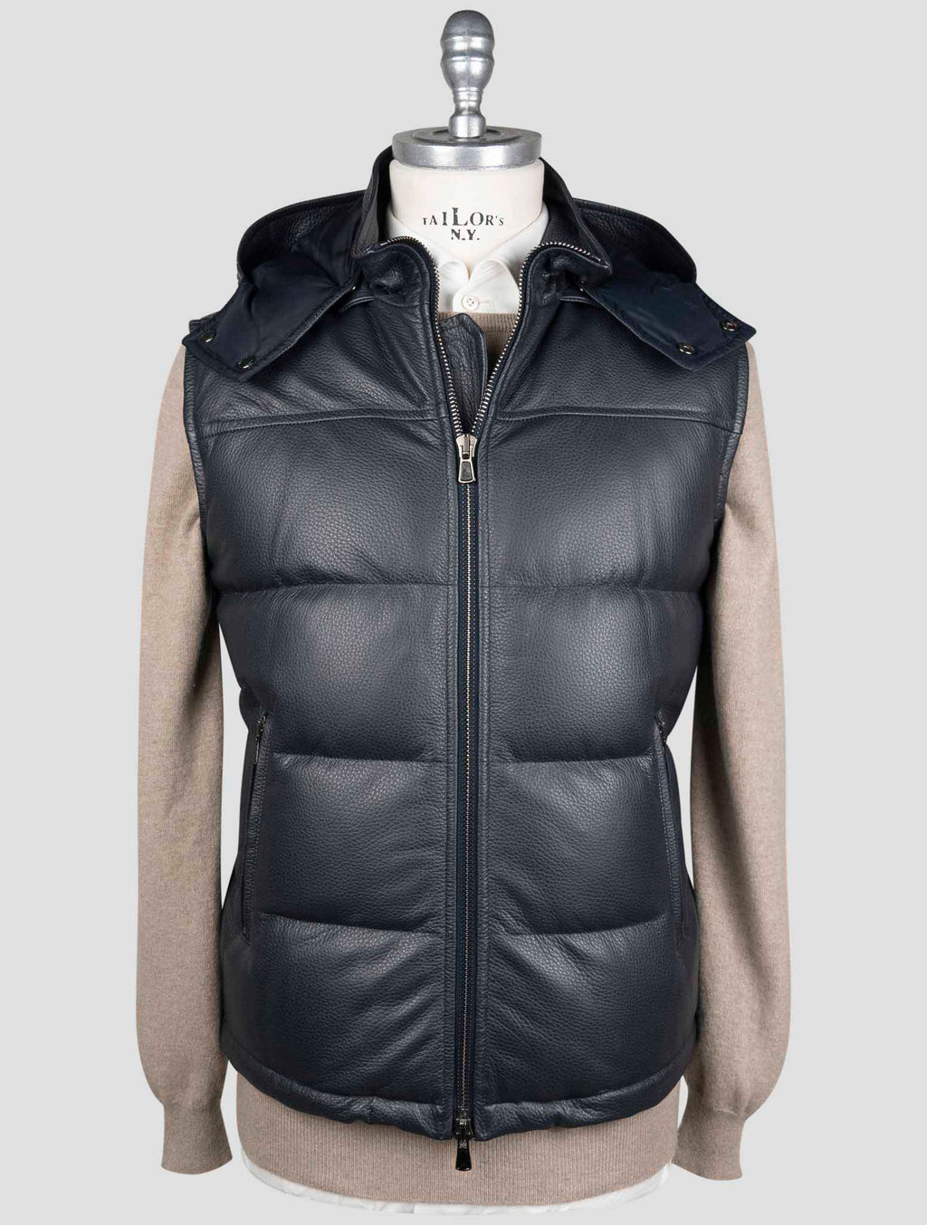 Isaia Black Leather Gilet Coat