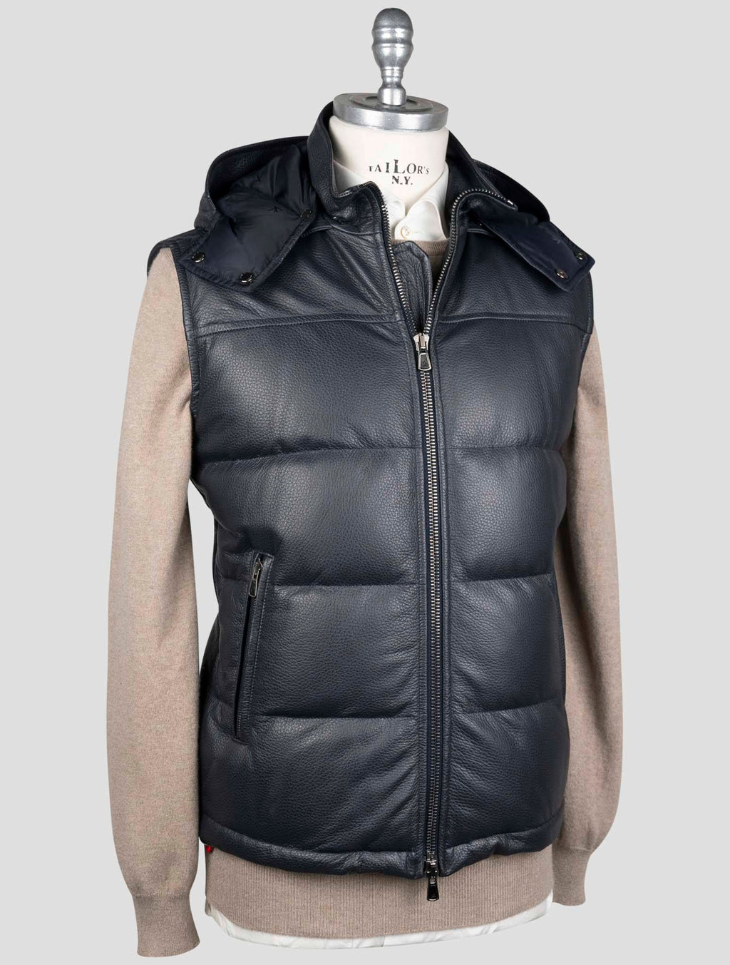Isaia Isaia Black Leather Gilet Coat Black 001