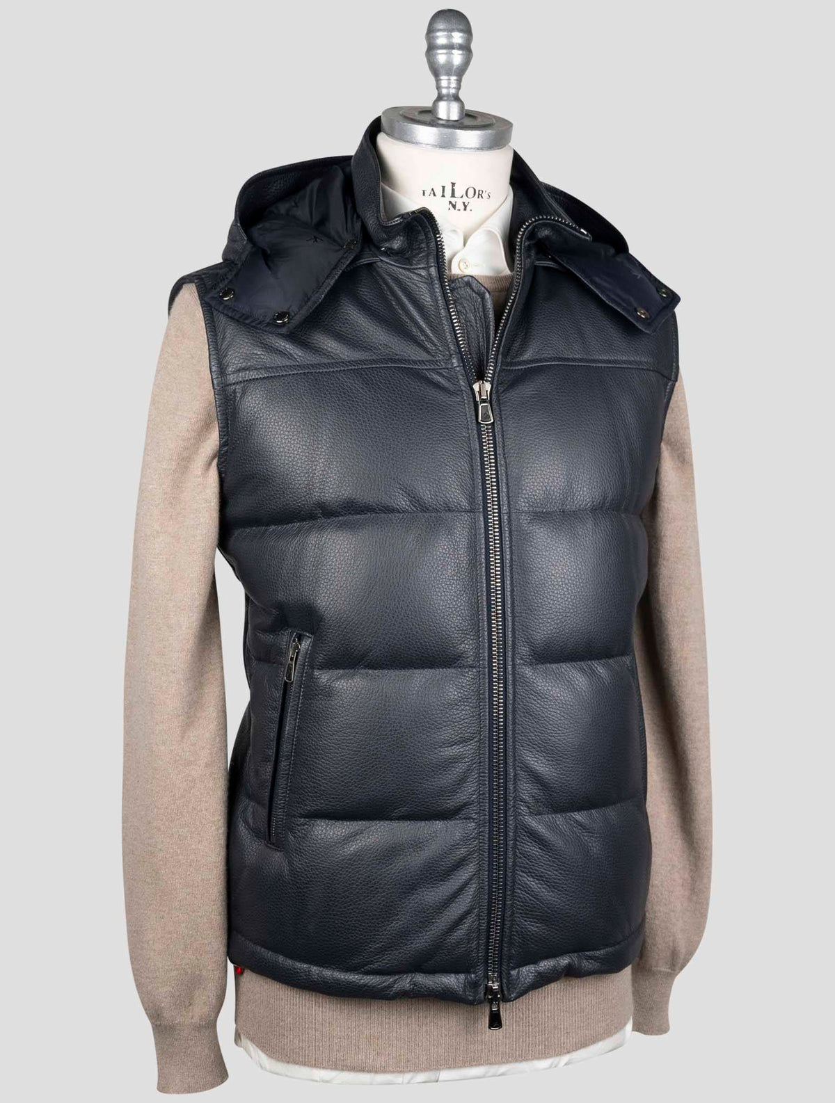 Isaia Isaia Black Leather Gilet Coat Black 001