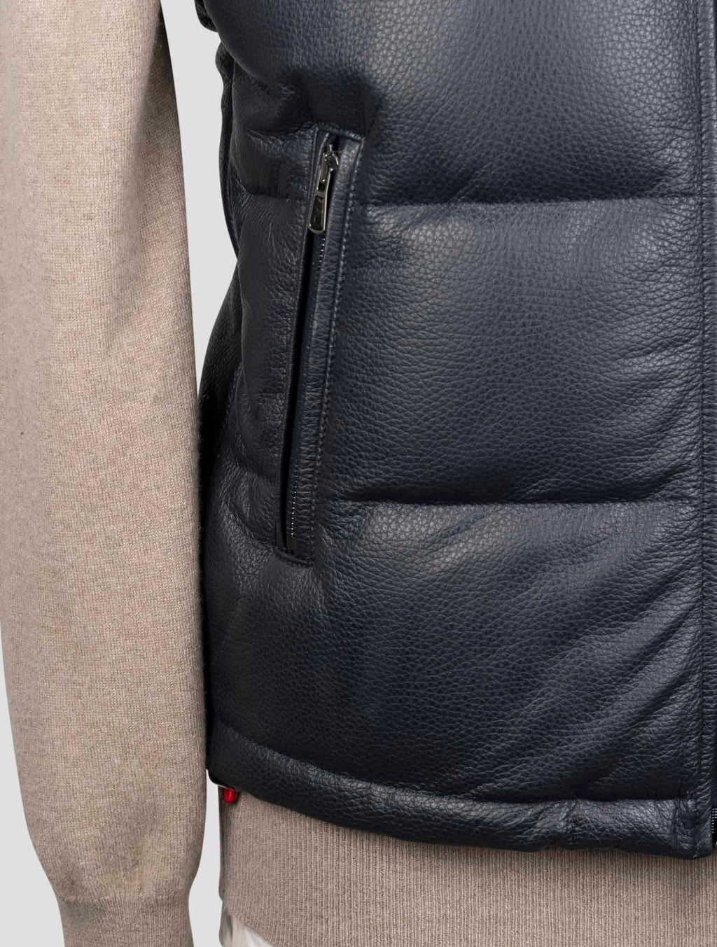Isaia Black Leather Gilet Coat