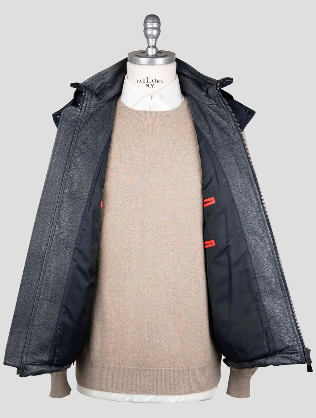Isaia Black Leather Gilet Coat