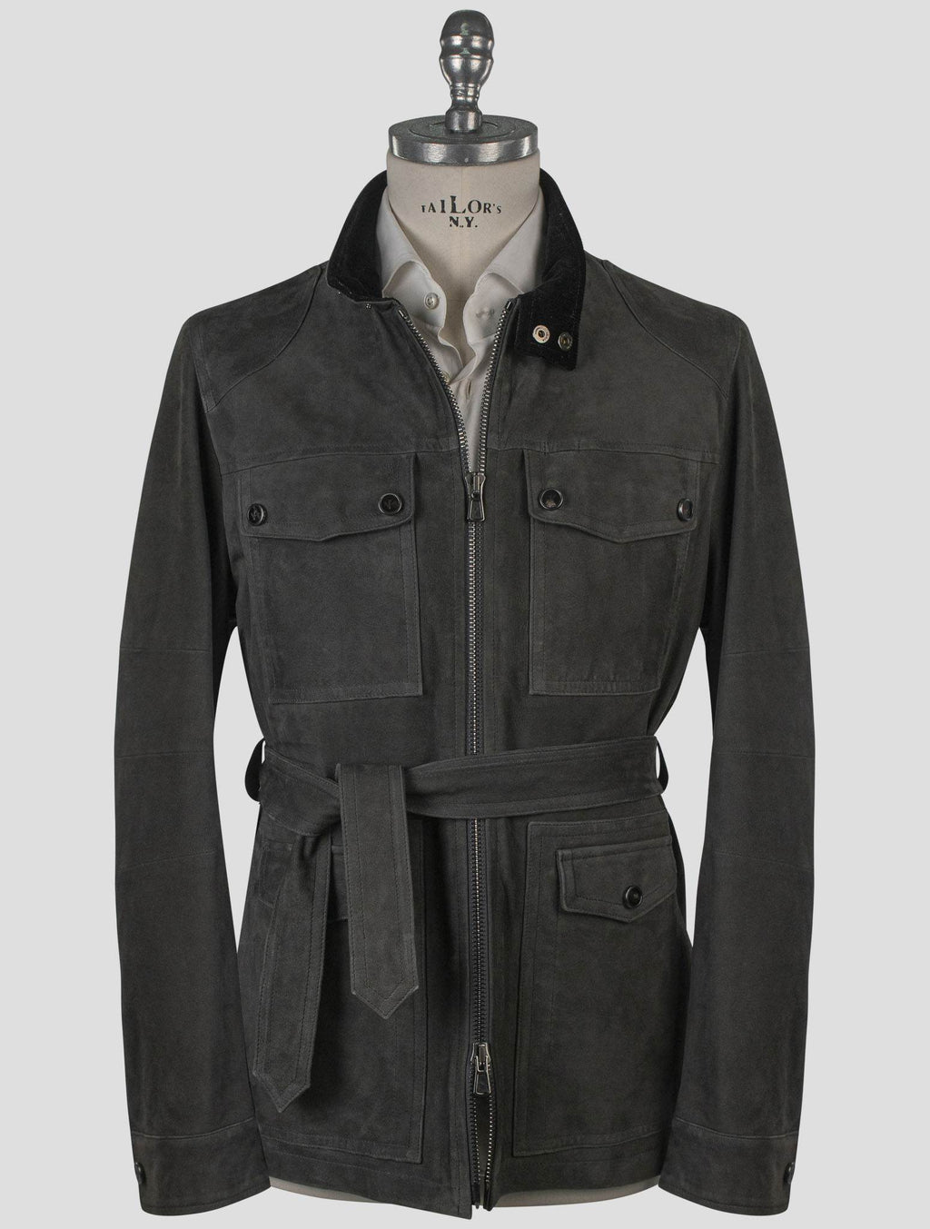 Isaia Isaia Gray Leather Suede Coat Gray 000