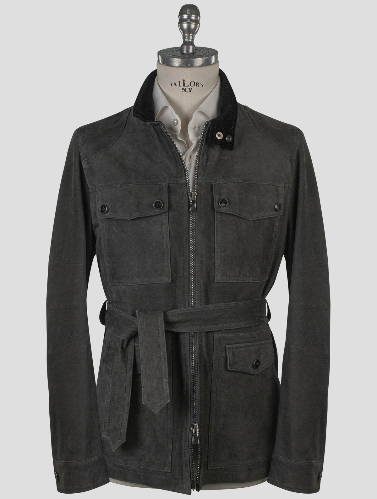 Isaia Isaia Gray Leather Suede Coat Gray 000