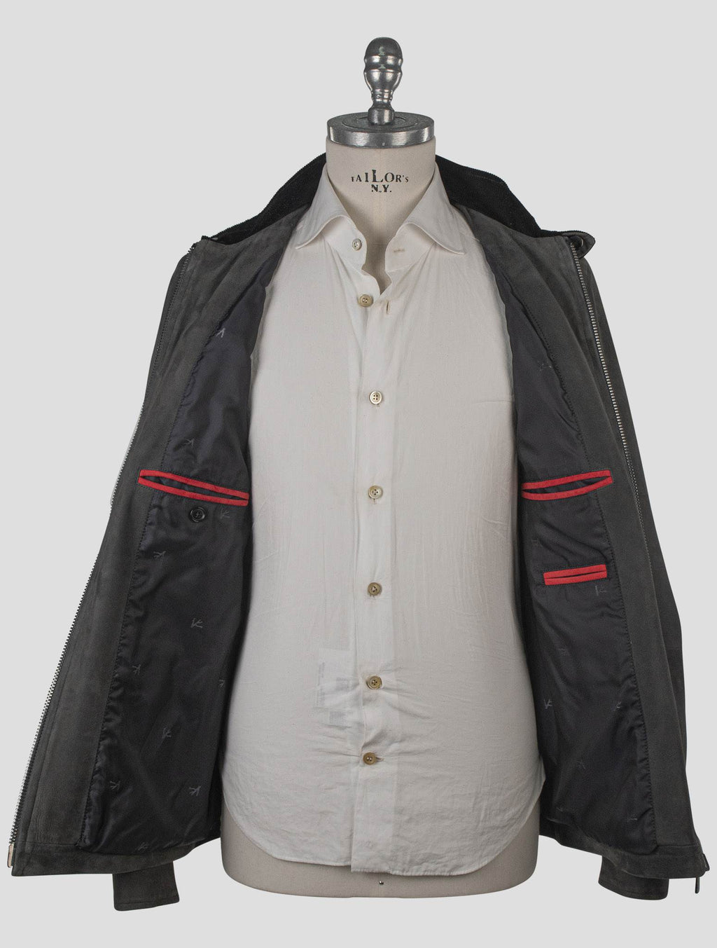 Isaia Gray Leather Suede Coat