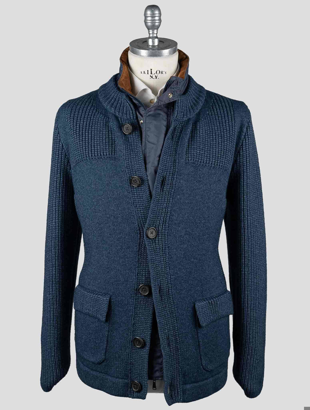 Fioroni Blue Virgin Wool Viscose Cashmere Coat