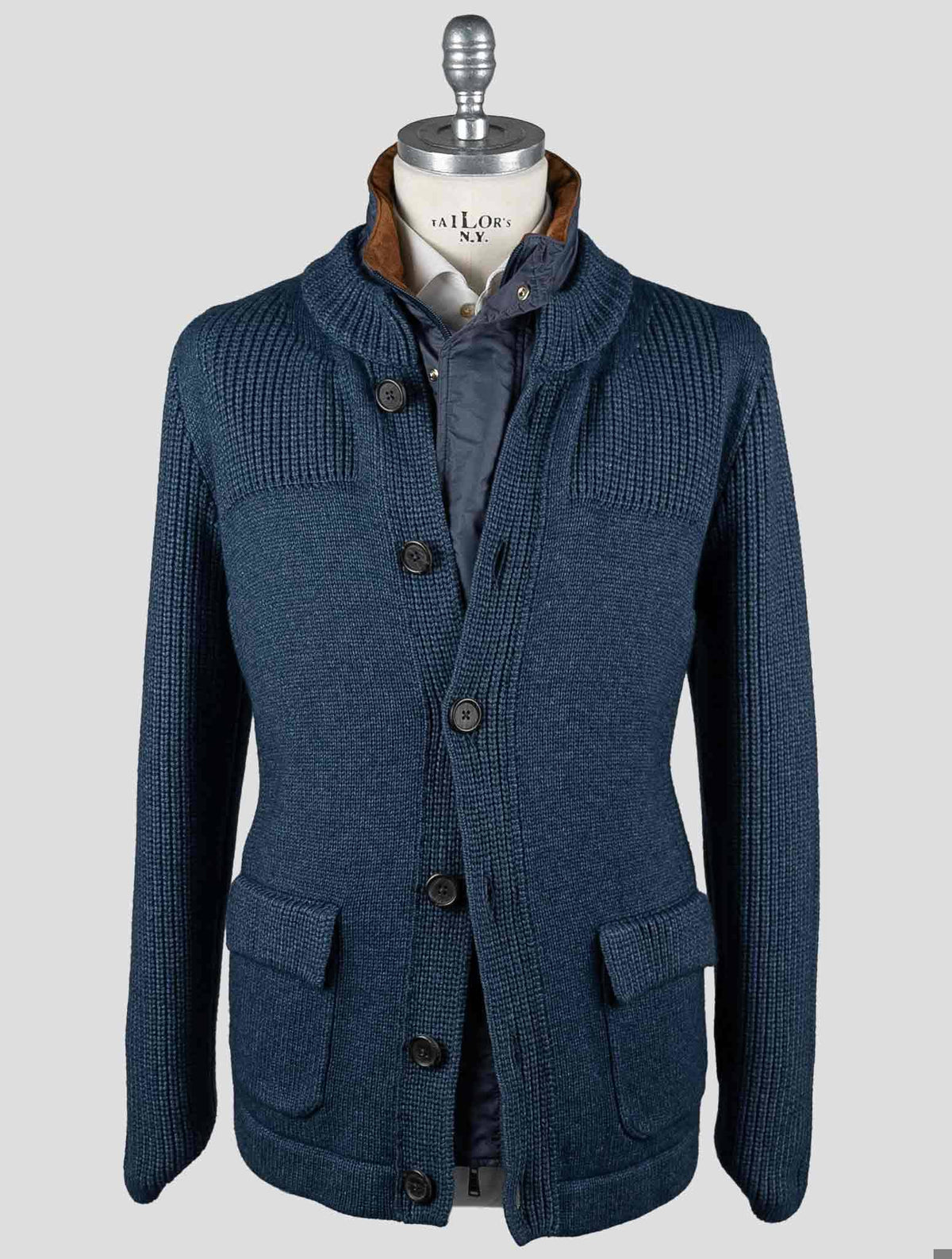 Fioroni Blue Virgin Wool Viscose Cashmere Coat