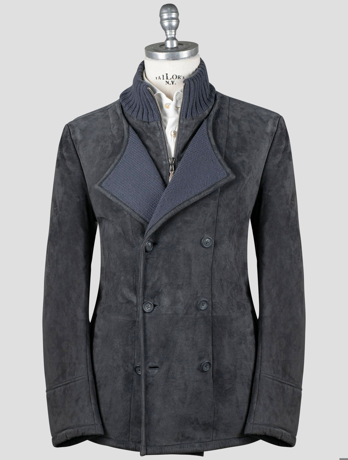 Fioroni Blue Leather Suede Wool Coat