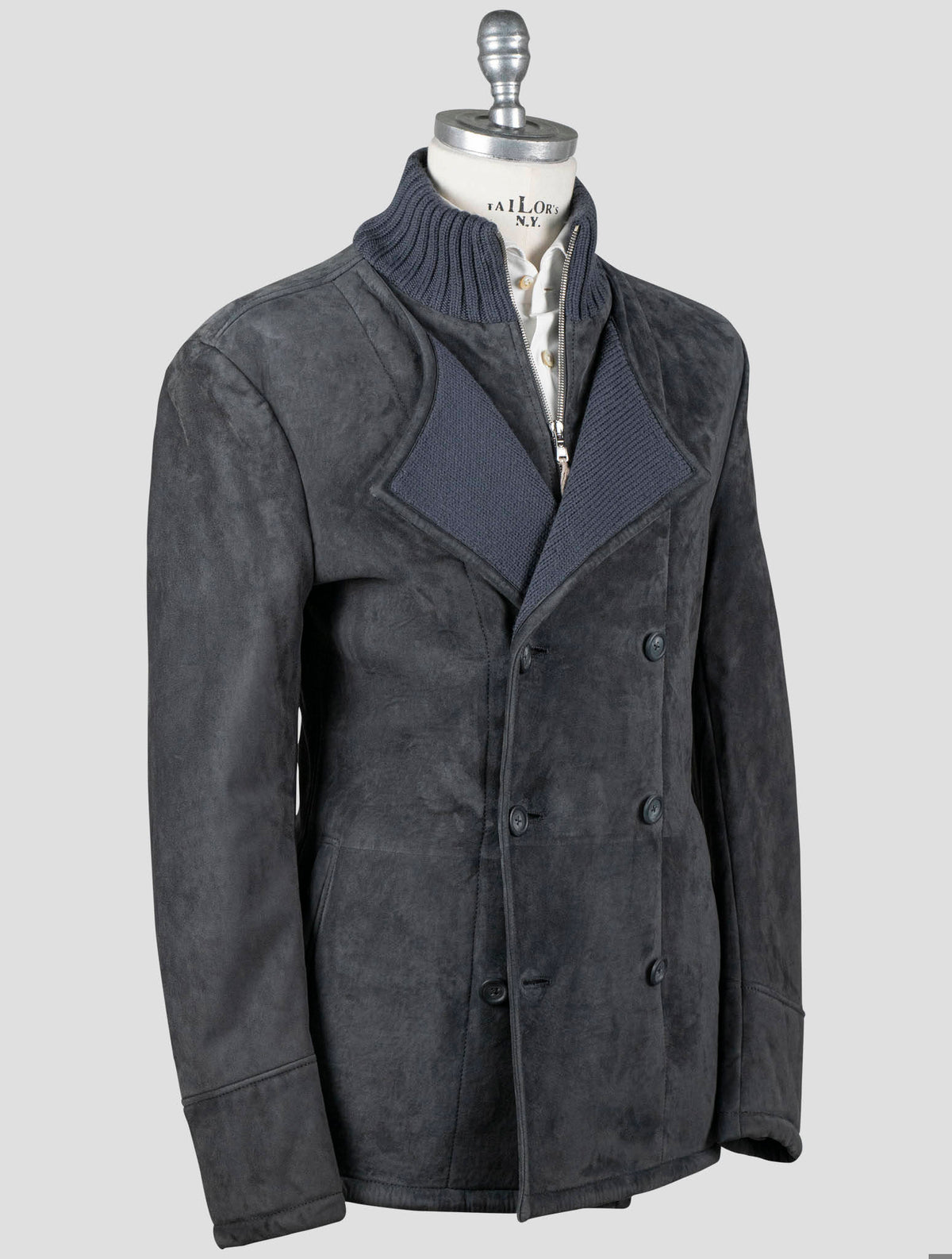 Fioroni Fioroni Blue Leather Suede Wool Coat Blue 001