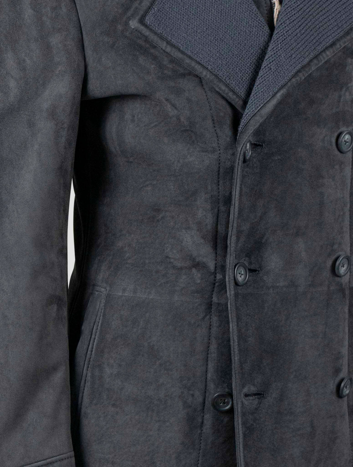 Fioroni Blue Leather Suede Wool Coat
