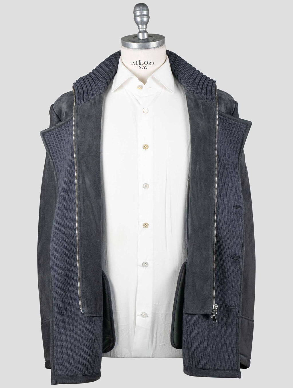 Fioroni Blue Leather Suede Wool Coat