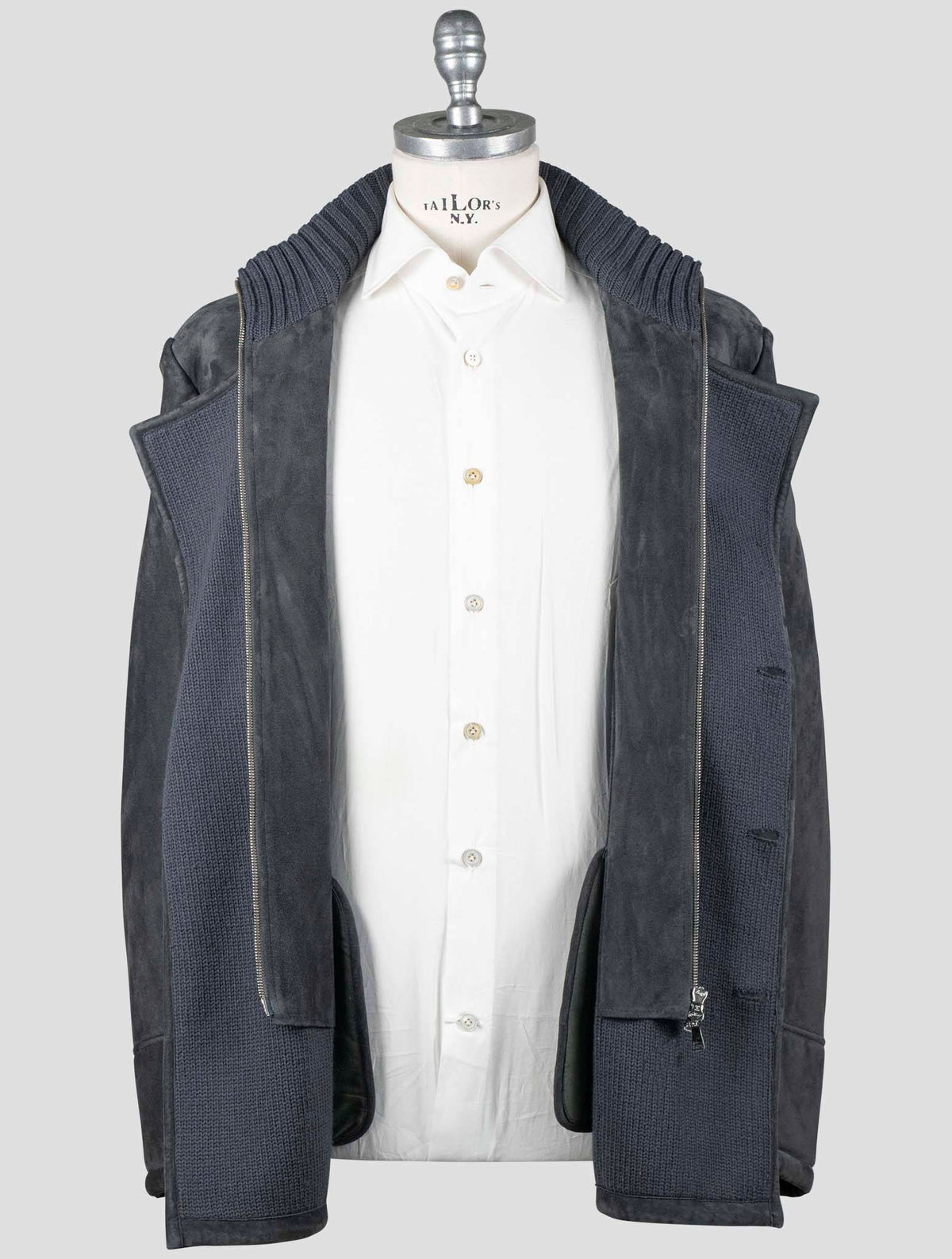 Fioroni Blue Leather Suede Wool Coat