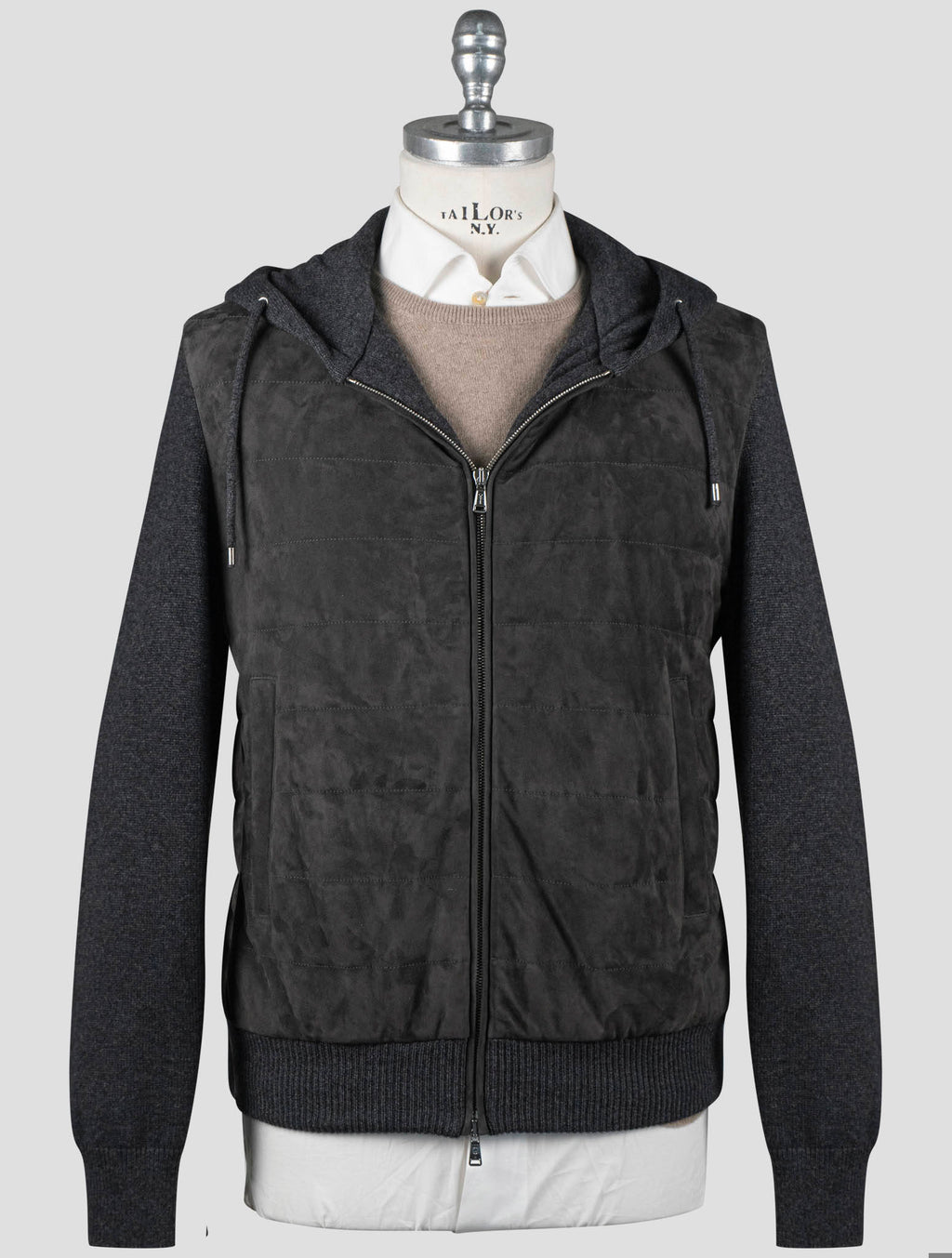Fioroni Fioroni Brown Gray Virgin Wool Viscose Cashmere Leather Suede Coat Brown / Gray 000