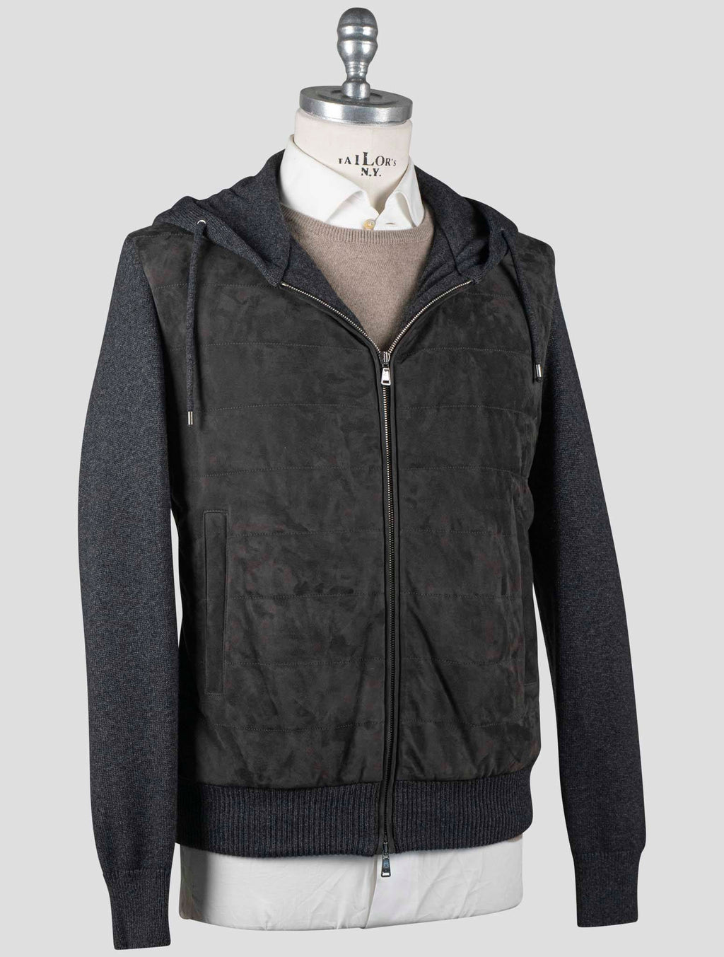 Fioroni Fioroni Brown Gray Virgin Wool Viscose Cashmere Leather Suede Coat Brown / Gray 001