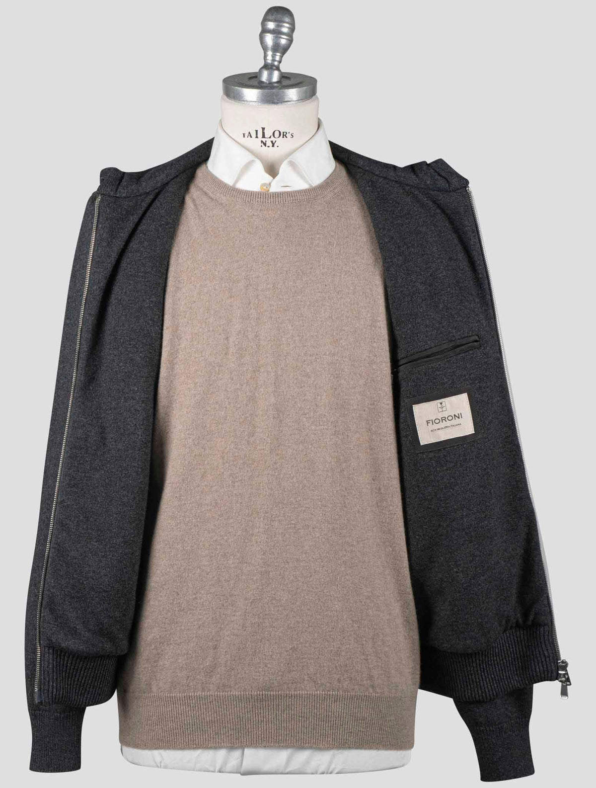 Fioroni Brown Gray Virgin Wool Viscose Cashmere Leather Suede Coat