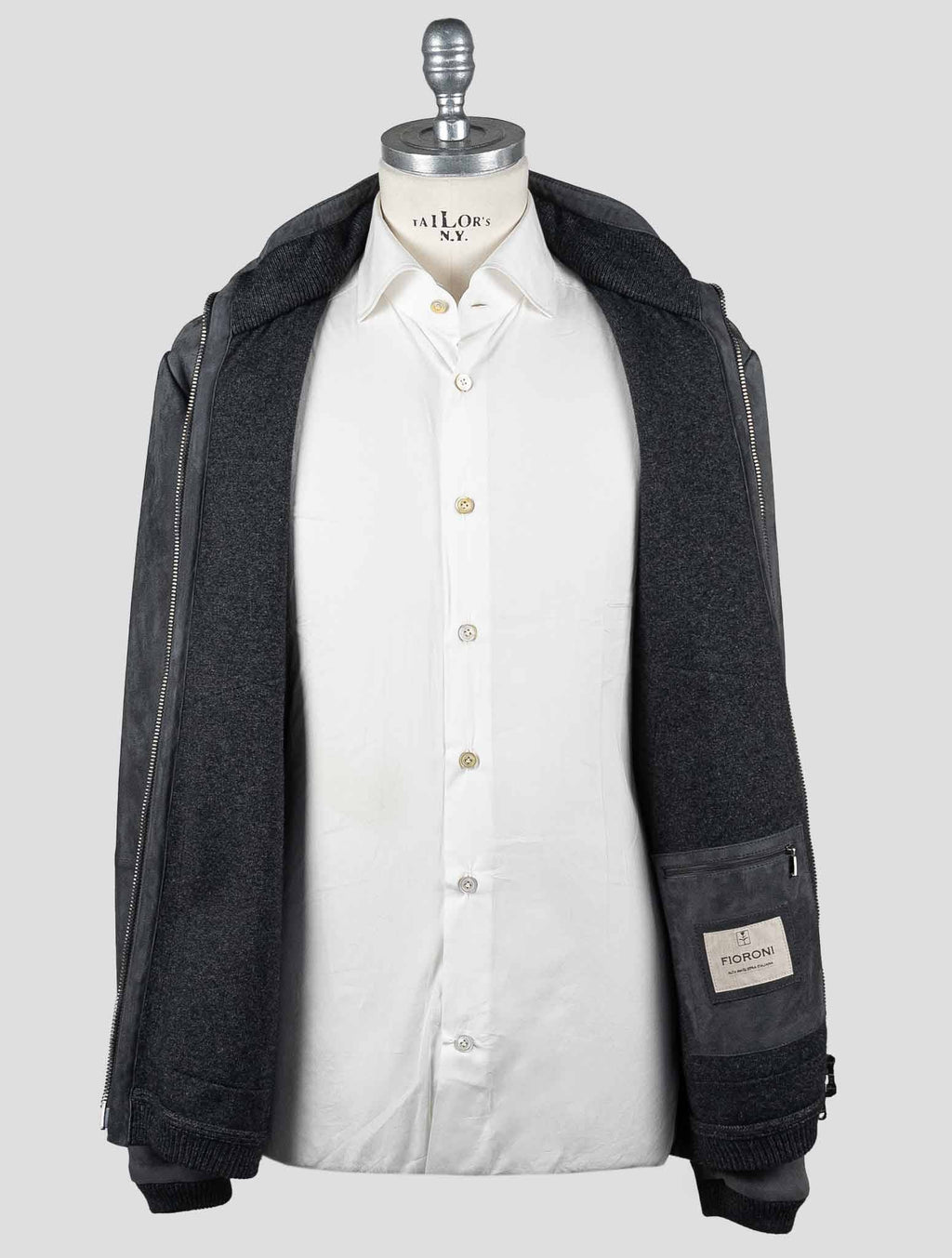 Fioroni Gray Leather Suede Coat