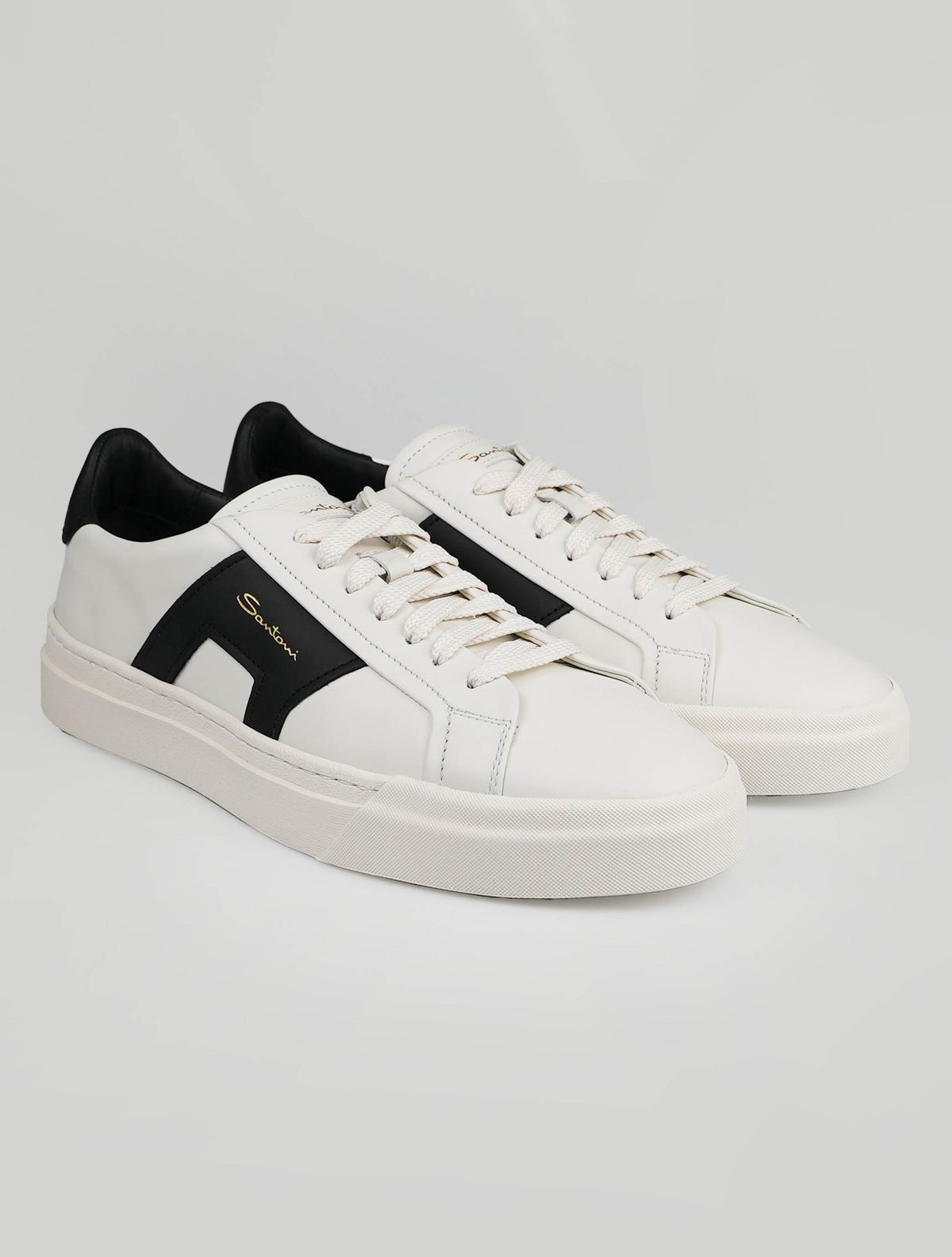 Santoni Santoni White Black Leather Sneakers White / Black 000