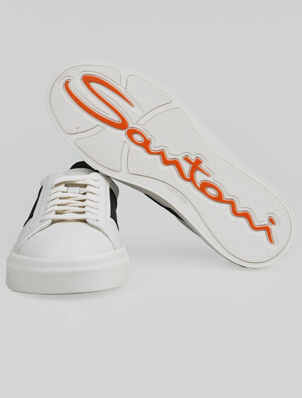 Santoni White Black Leather Sneakers