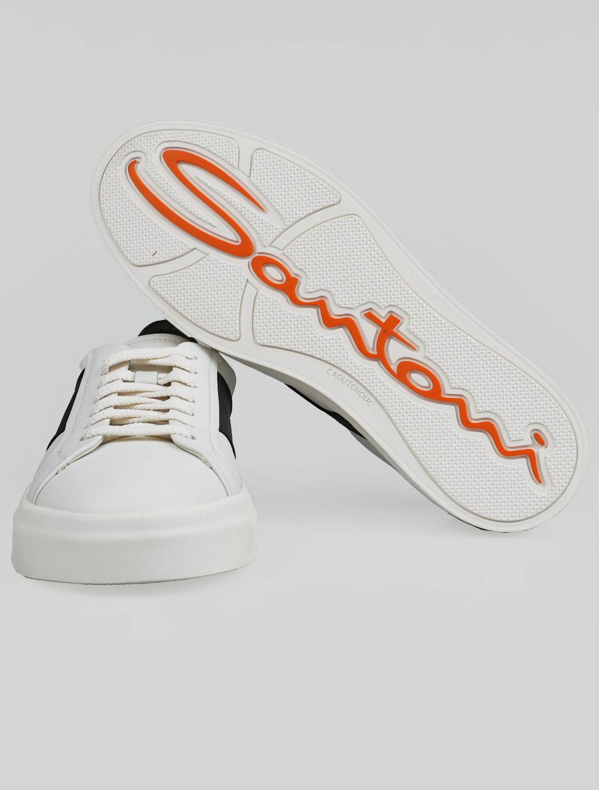 Santoni White Black Leather Sneakers