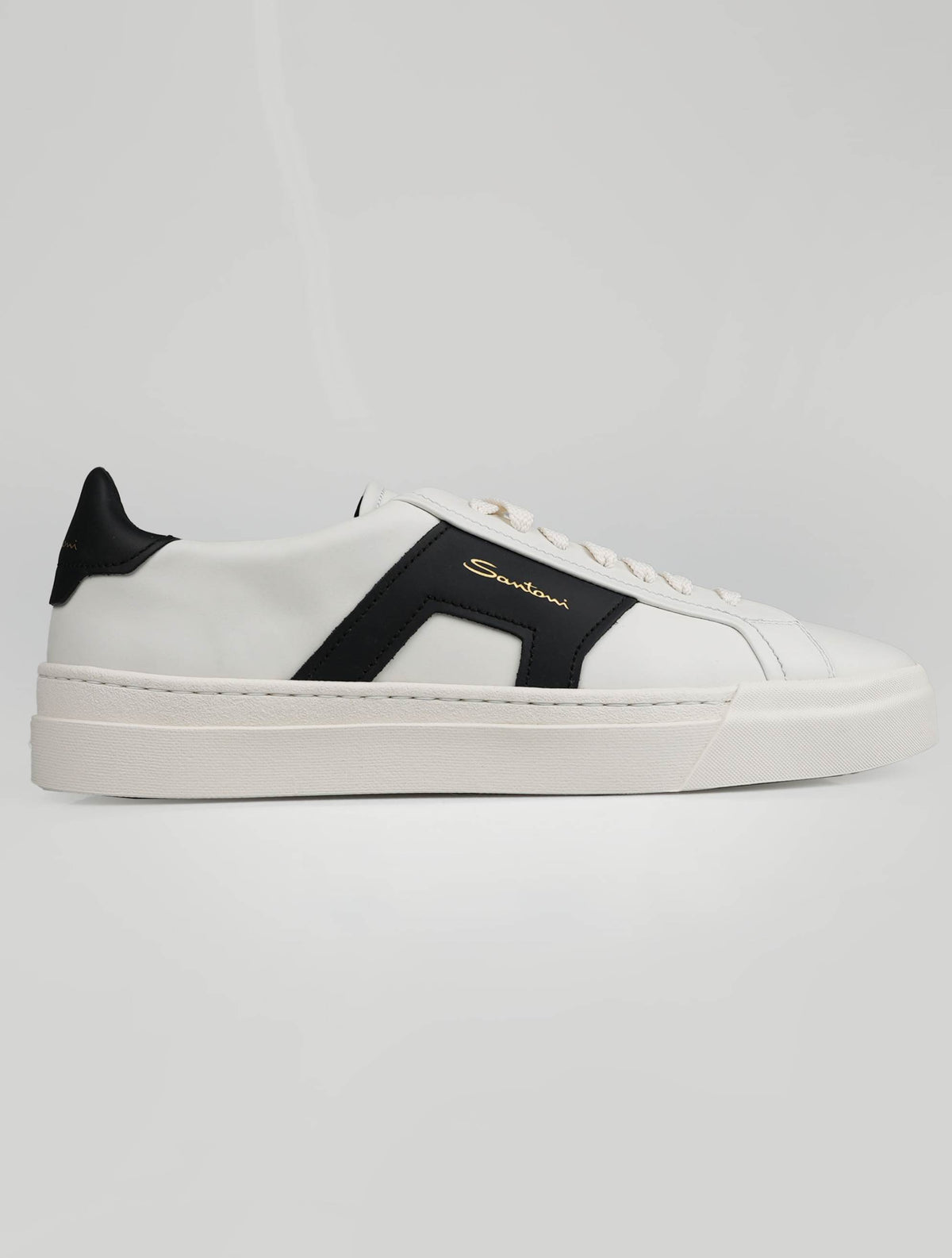 Santoni White Black Leather Sneakers