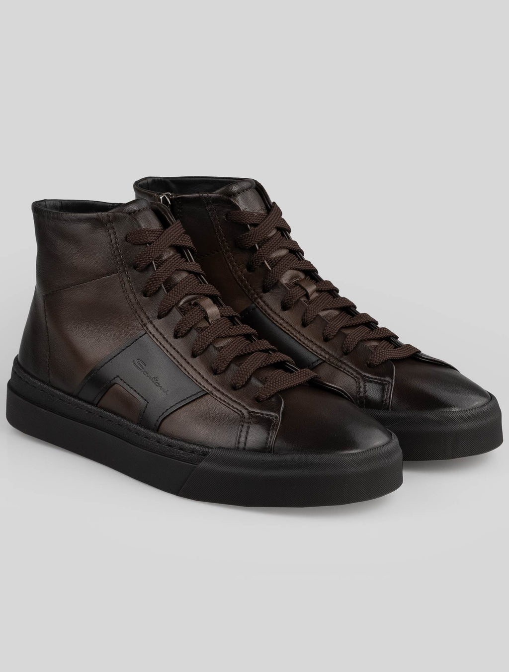 Santoni Brown Leather Sneakers