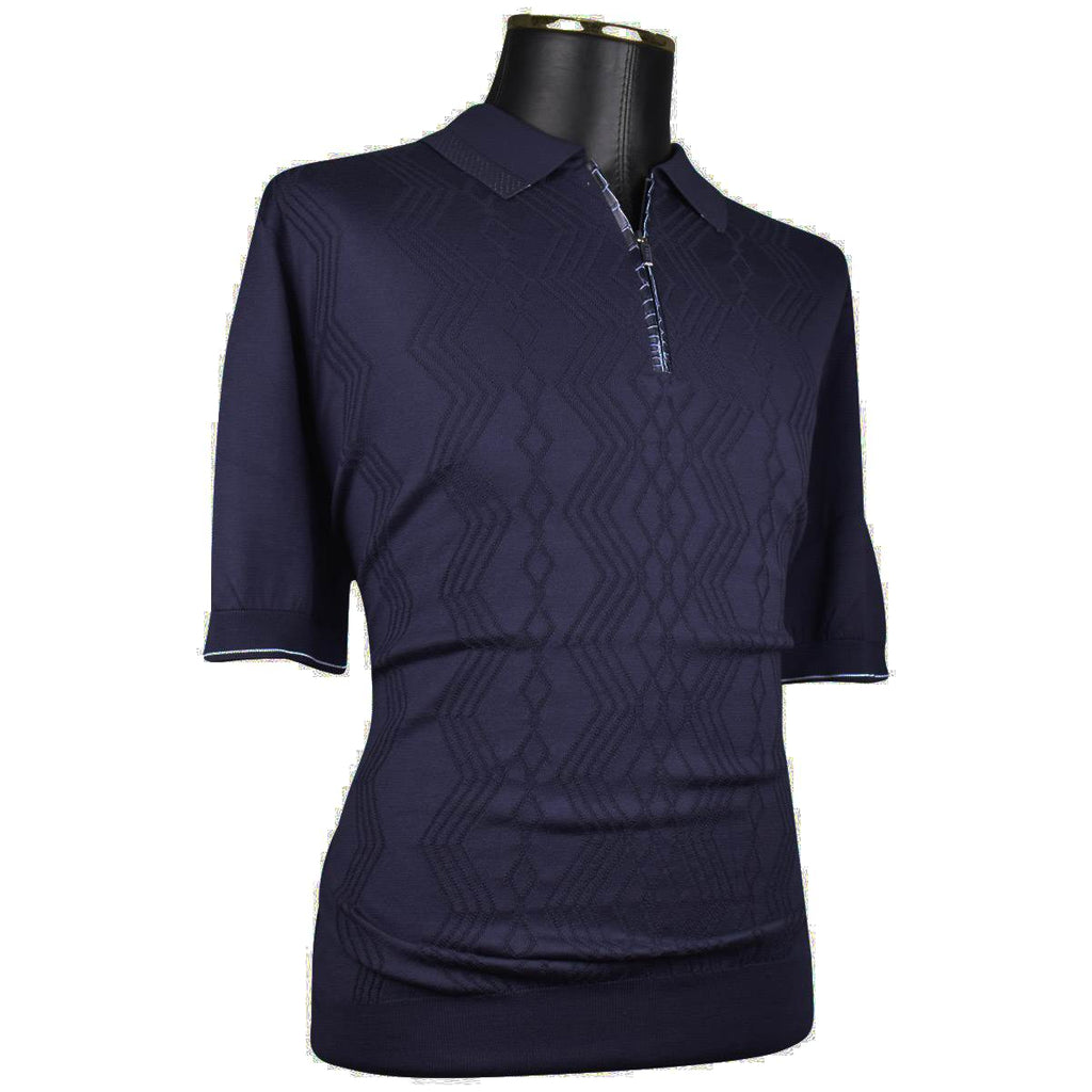 Zilli ZILLI Blue Silk Polo Half Zip Blue 001