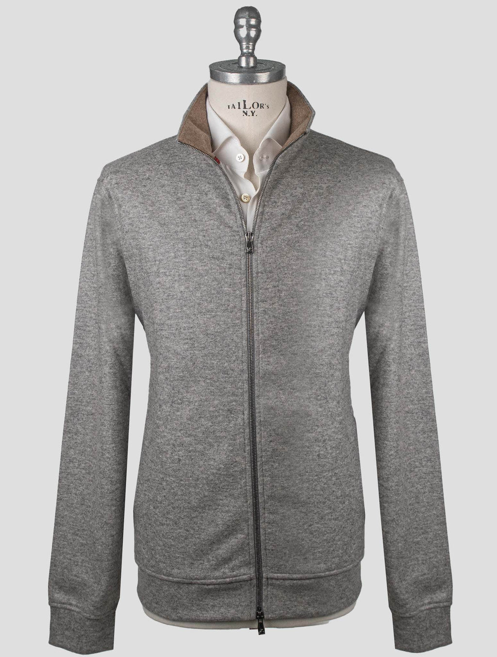 Isaia Gray Cashmere Pa Sweater Full Zip Hoodie