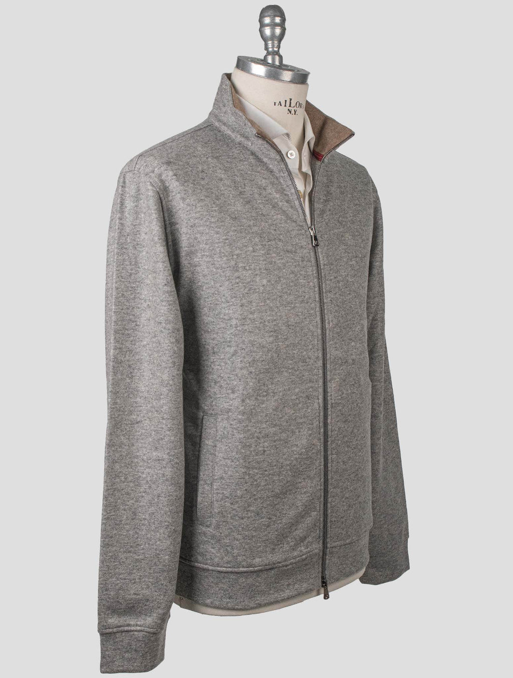 Isaia Isaia Gray Cashmere Pa Sweater Full Zip Hoodie Gray 001