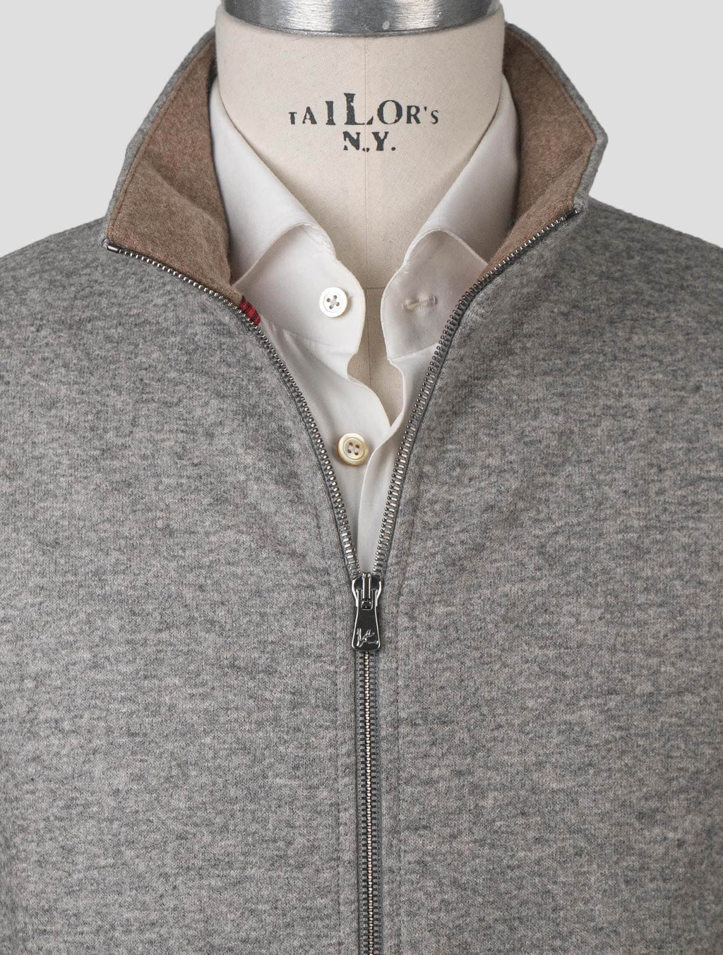 Isaia Gray Cashmere Pa Sweater Full Zip Hoodie