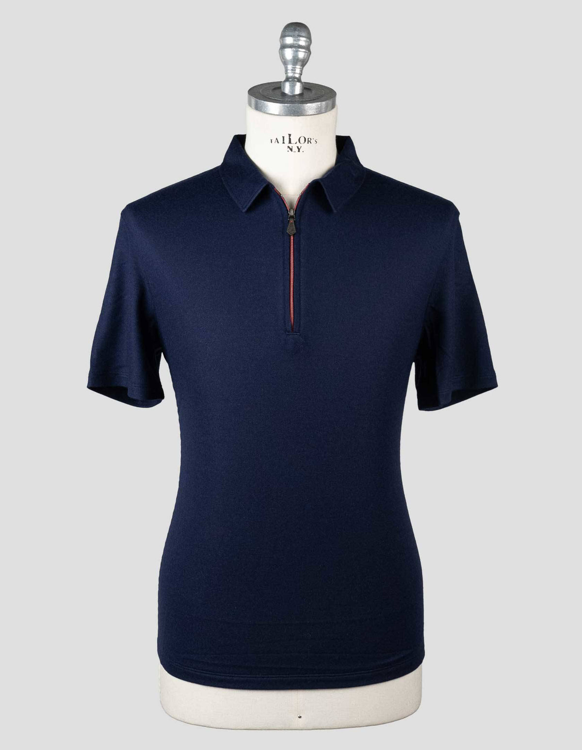 Isaia Blue Wool Sweater Half Zip IMY4