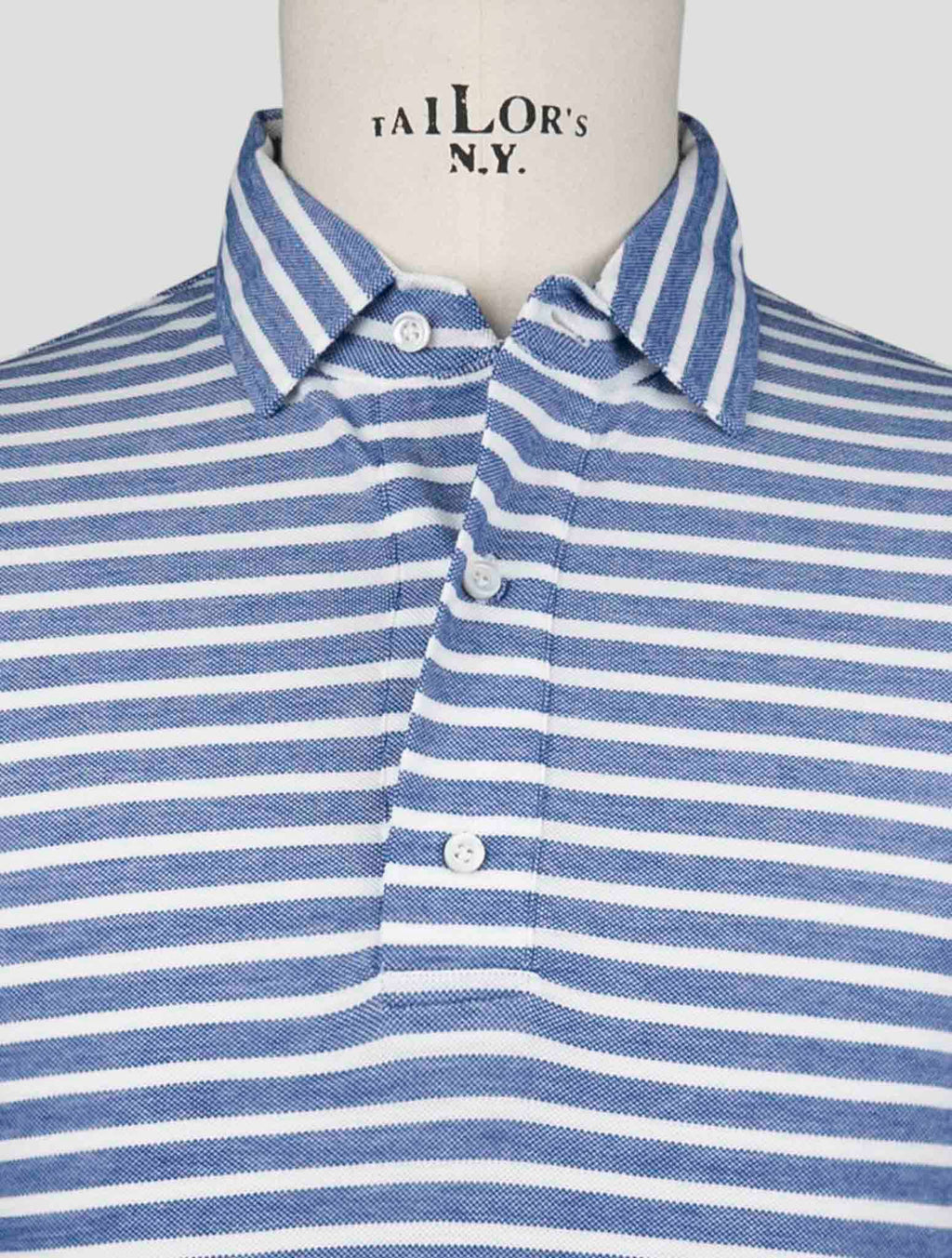 Isaia Blue White Cotton Polo
