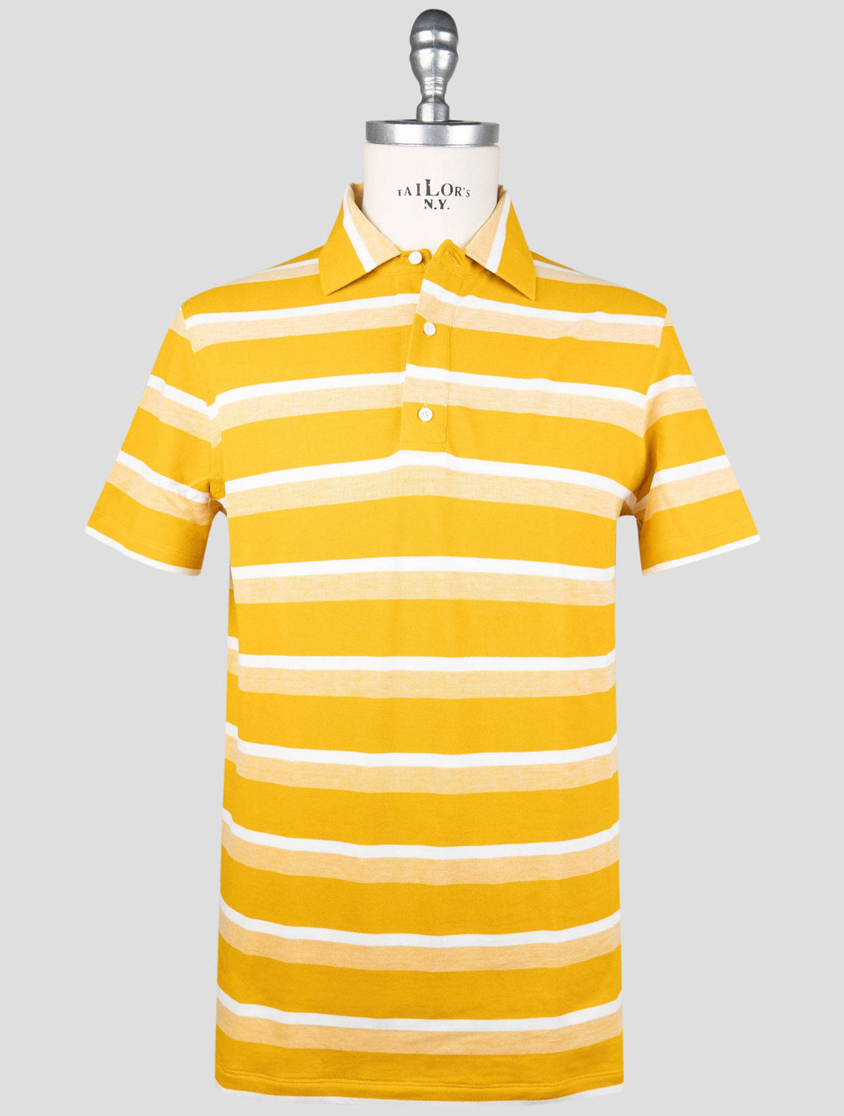 Isaia Yellow White Cotton Polo