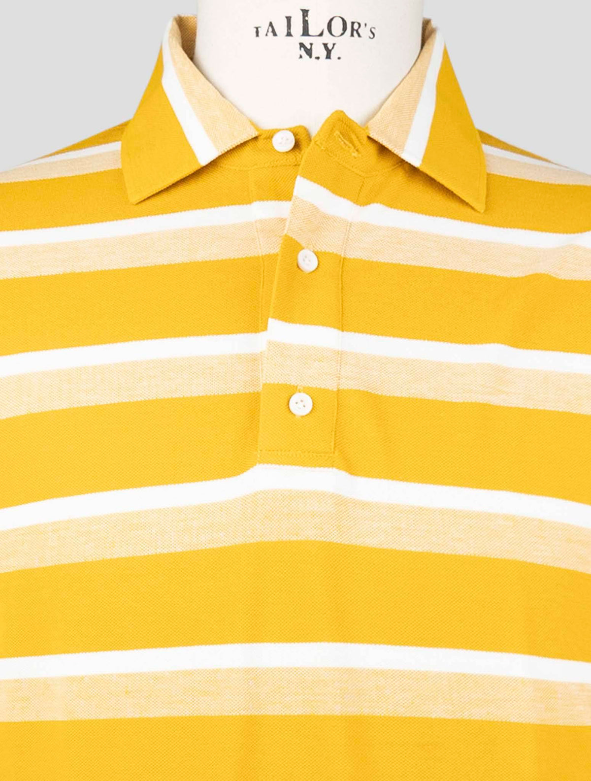 Isaia Yellow White Cotton Polo