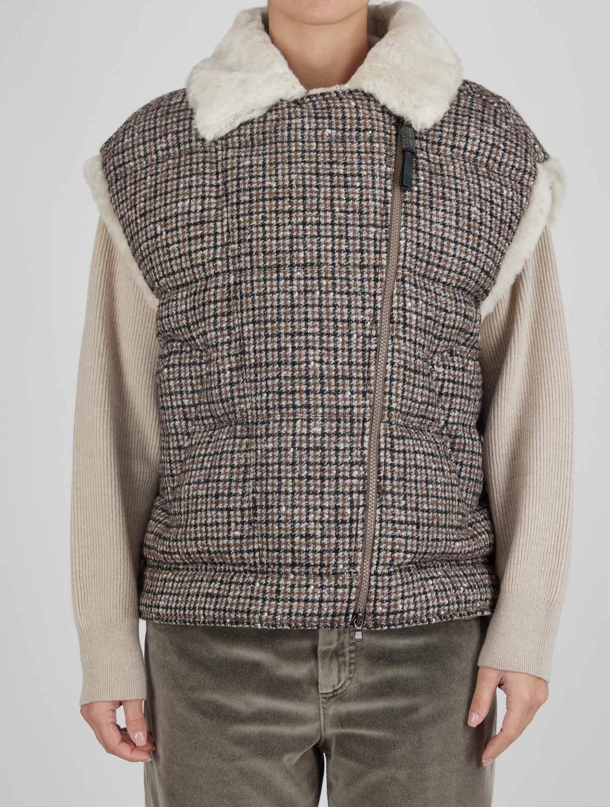 Brunello Cucinelli Multicolor Wool Alpaca Pl Coat Gilet Woman