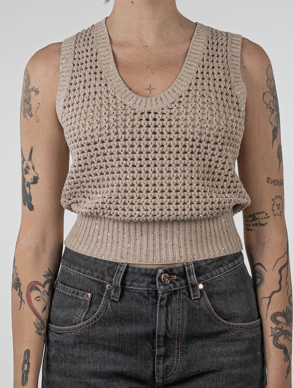 Brunello Cucinelli Beige Cotton Ea Tank Top