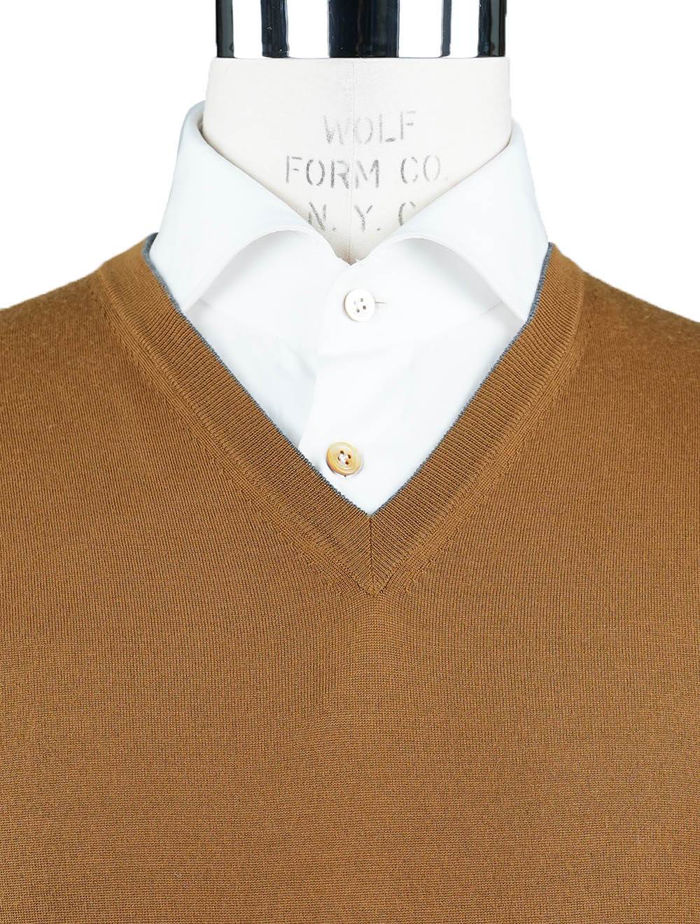 Isaia Light Brown Wool Sweater V-neck