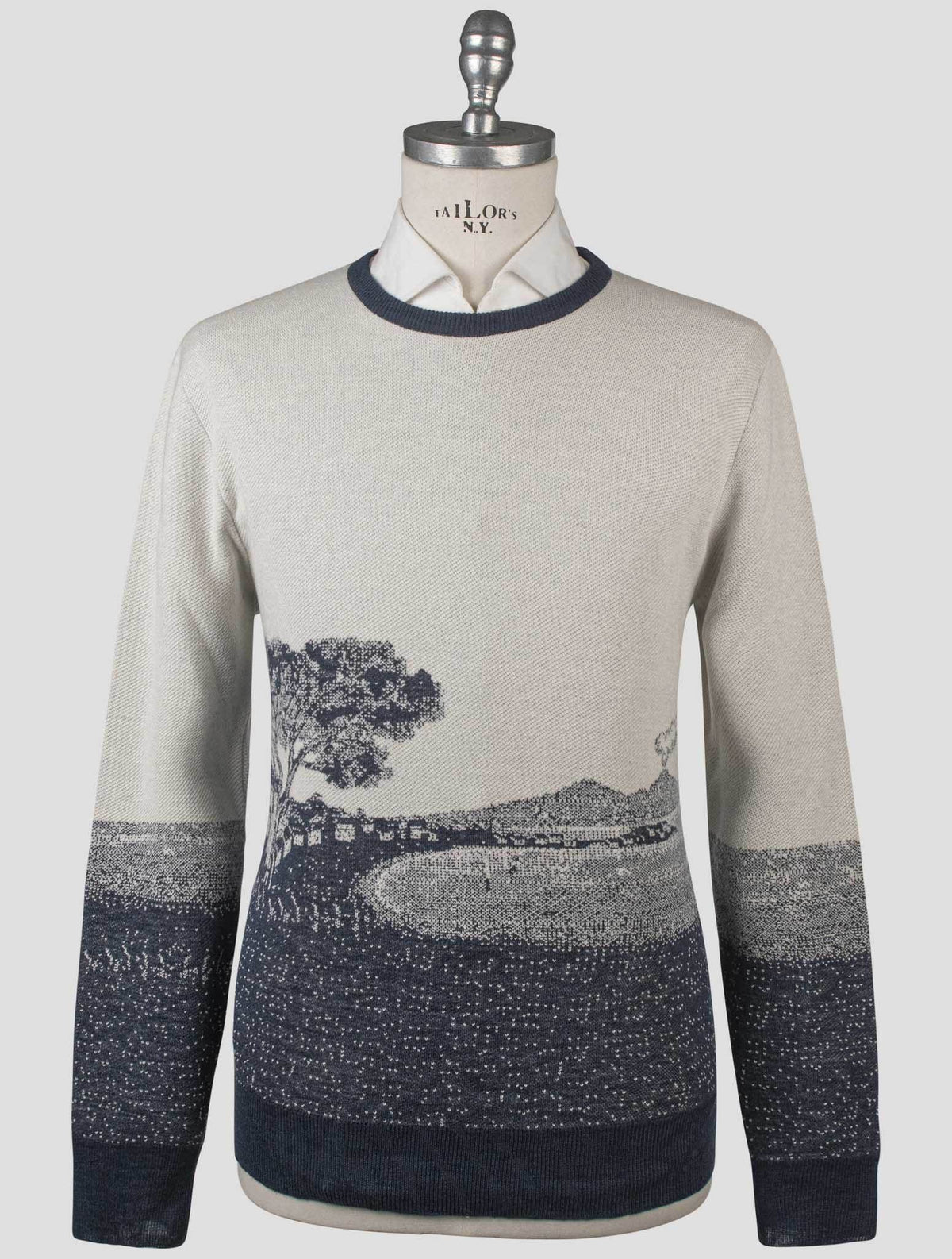 Isaia Isaia Blue White Silk Cashmere Sweater Crewneck Blue / White 000