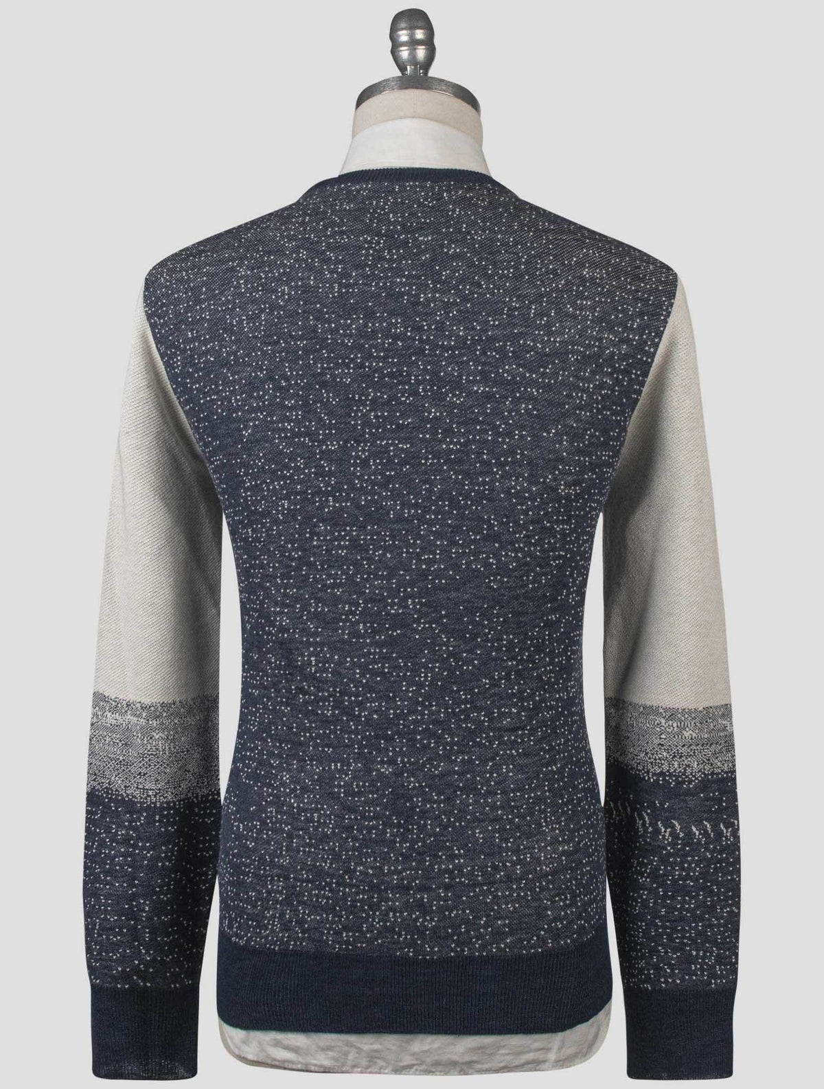 Isaia Blue White Silk Cashmere Sweater Crewneck