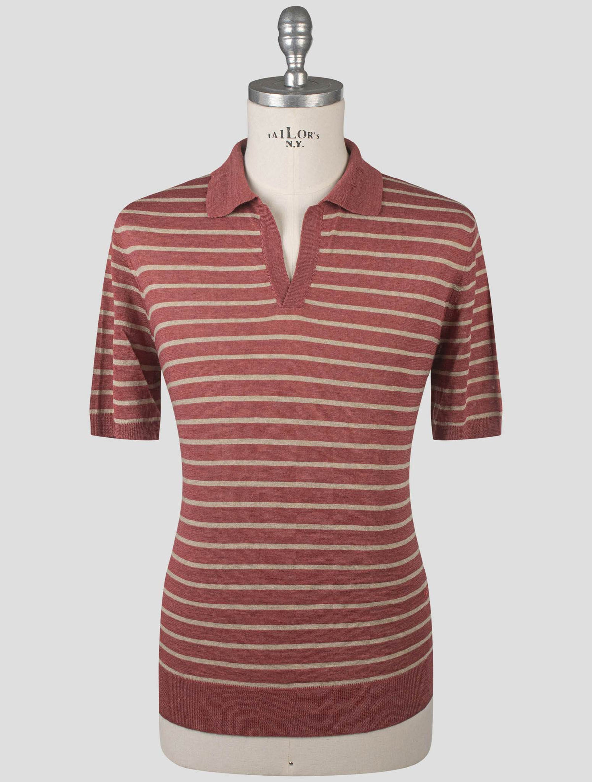 Isaia Red Beige Linen Silk Polo