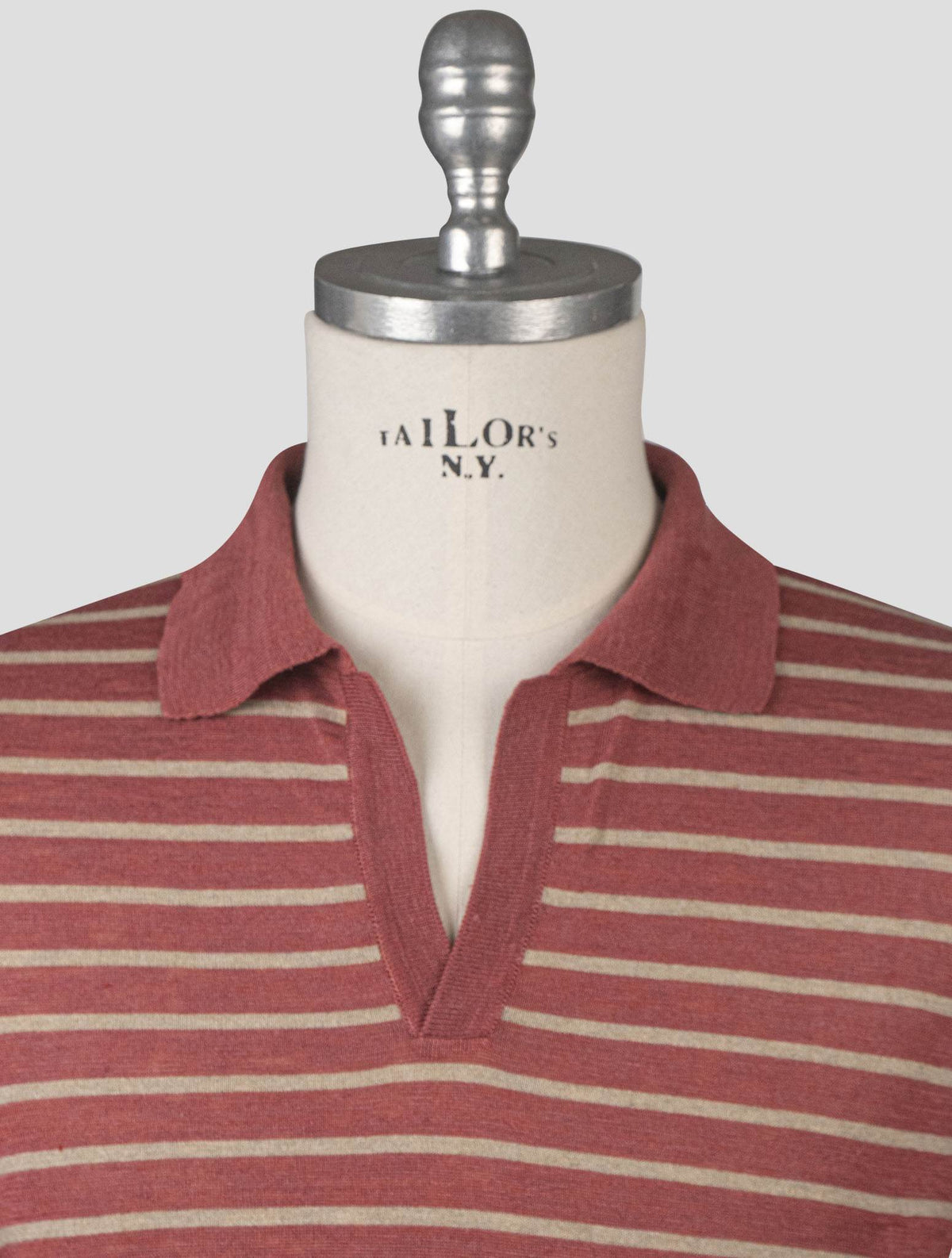 Isaia Red Beige Linen Silk Polo