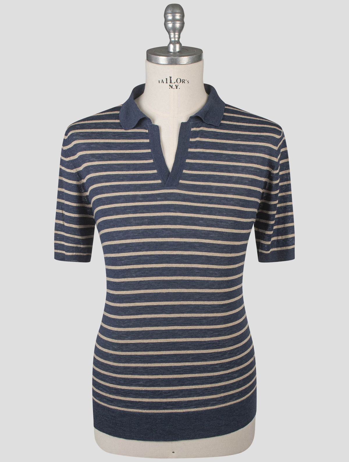 Isaia blue Beige Linen Silk Polo