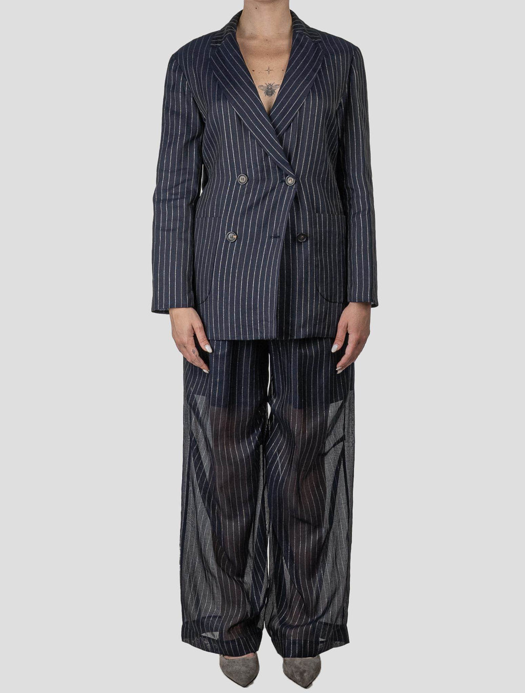 Brunello Cucinelli Dark Blue Cotton Cupro Ea Blazer