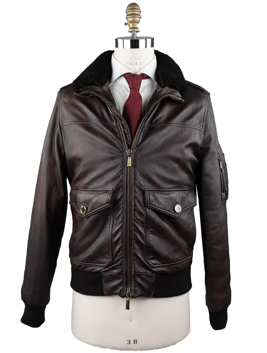MooRER MooRER Brown Leather Goat Sheepskin Collar Coat Brown 000