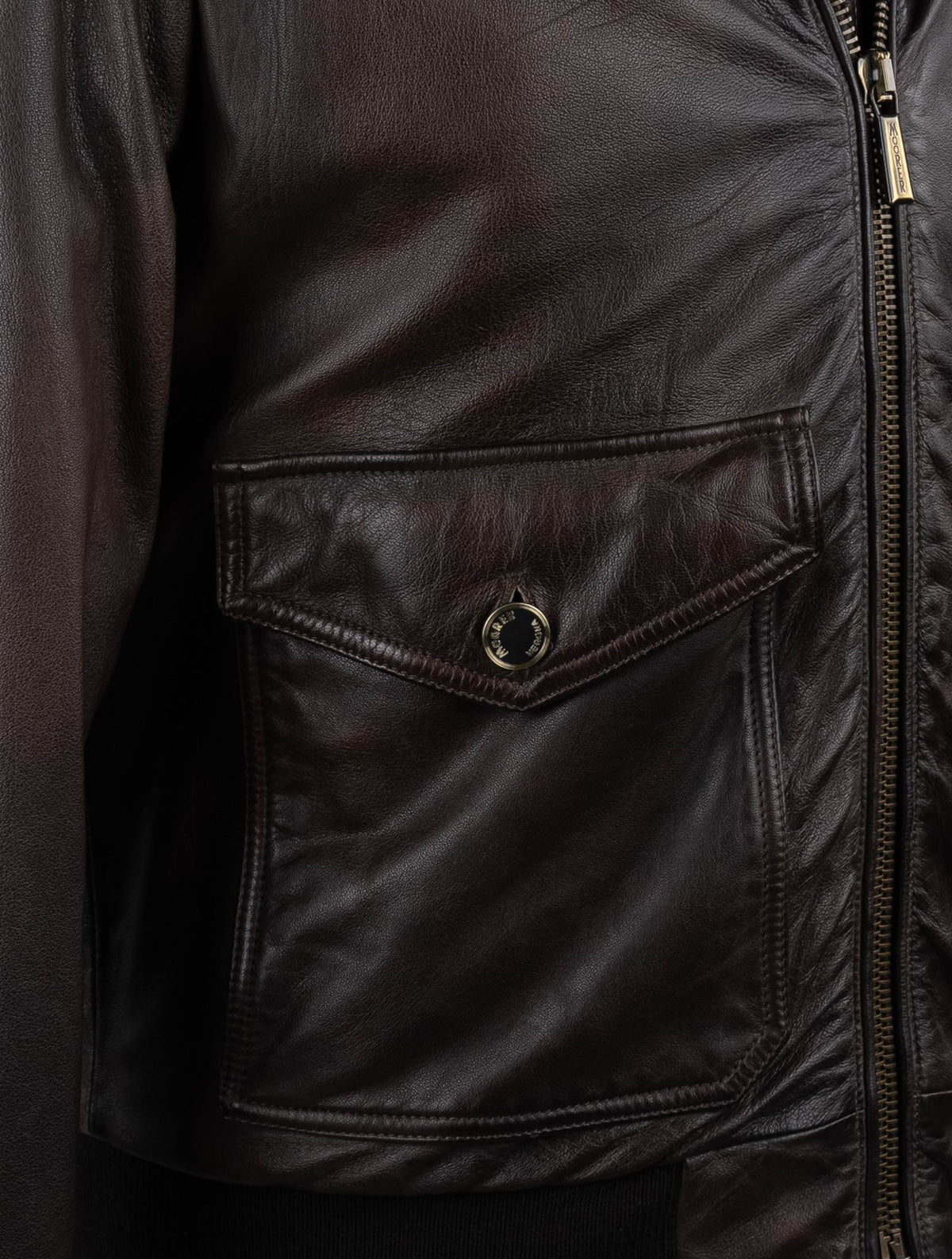MooRER Brown Leather Goat Sheepskin Collar Coat