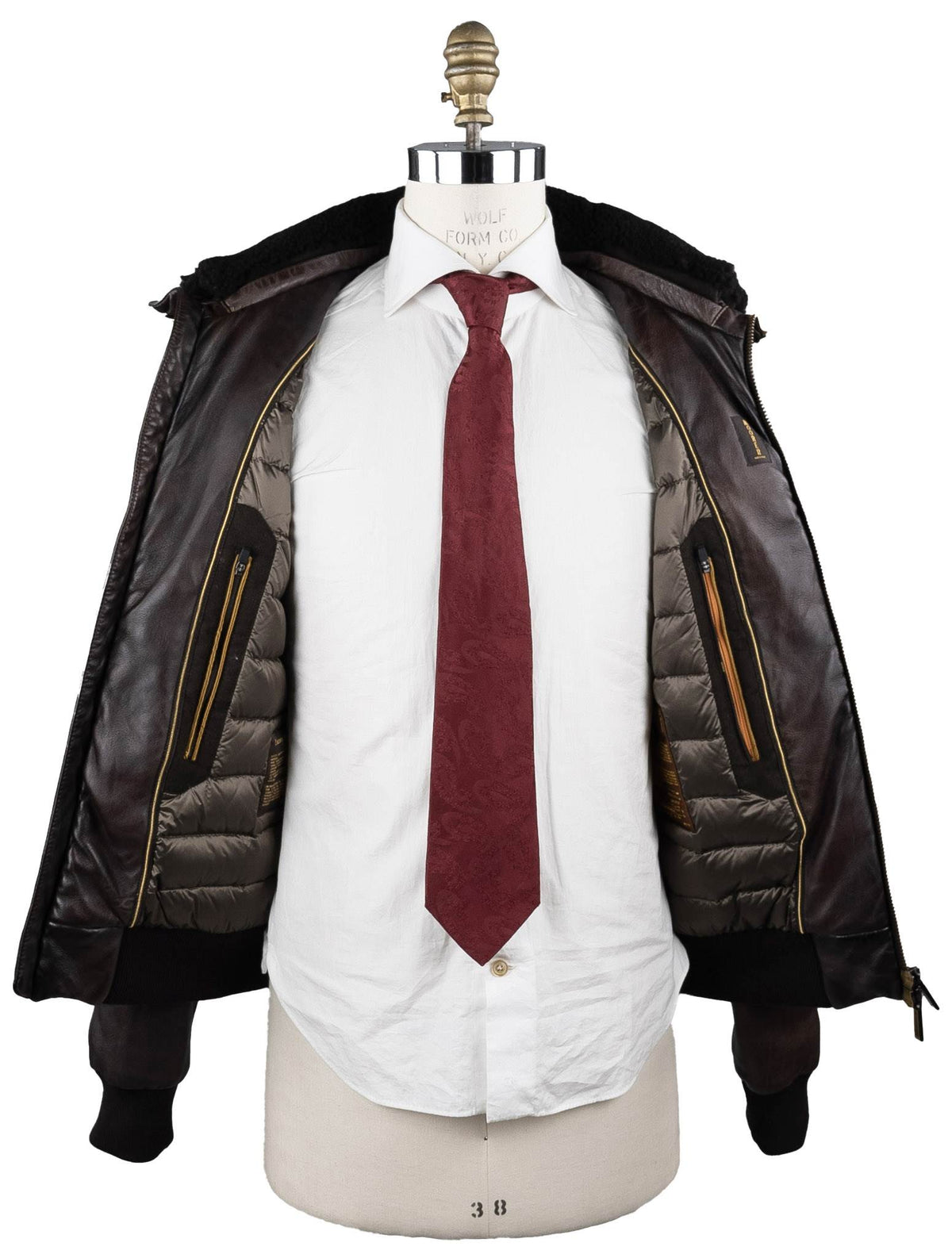 MooRER Brown Leather Goat Sheepskin Collar Coat