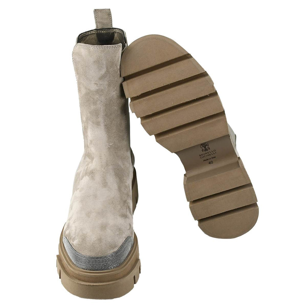 Brunello Cucinelli Taupe Leather Suede Boots